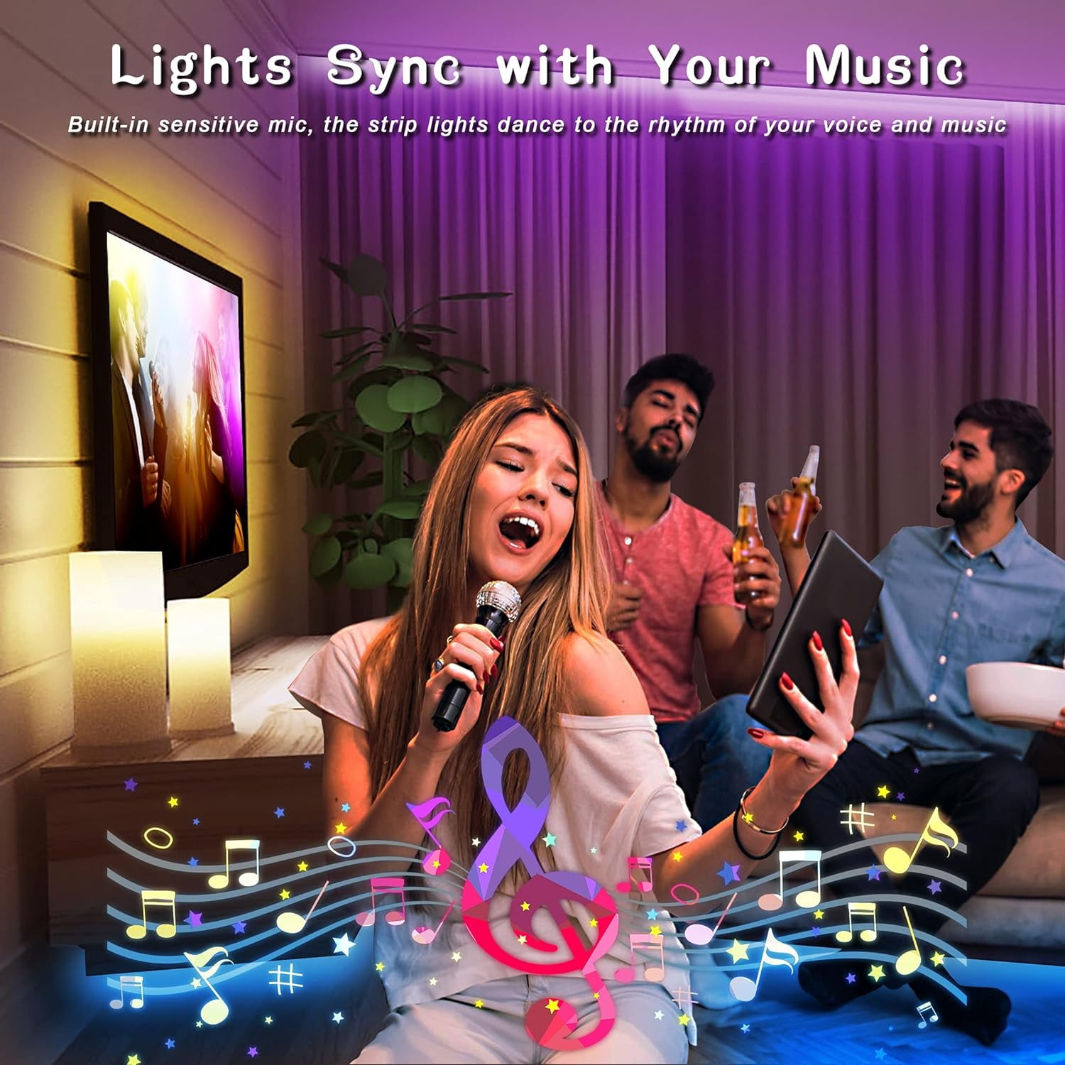 DAYBETTER 100ft LED Strip Lights,2 Rolls of 50ft Music Sync RGB Color Changing Strip Lights with IR Remote for Bedroom Decoration