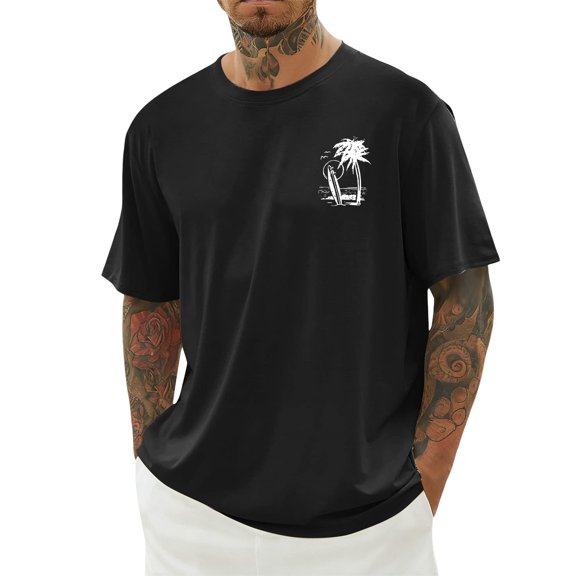 Mens Tshirts Casual Graphic Print Short Sleeve Crew Neck Summer Beach Basic Tee Shirt Black L