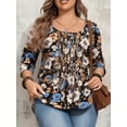thumbnail image 2 of Cuteduck Women Plus Size Printed Tunic 3/4 Sleeve Fall Pleated Round-neck Casual Loose Ruffled Top 1X-4X, 2 of 7