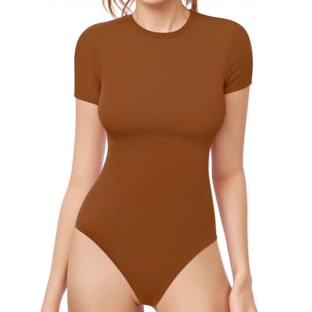 Body MANGOPOP de manga corta con cuello redondo, 95% algodón, para mujer