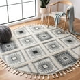 thumbnail image 2 of SAFAVIEH Moroccan Tassel Elsie Abstract Shag Area Rug, Ivory/Grey, 6'7" x 6'7" Round, 2 of 7