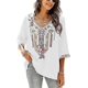 thumbnail image 5 of Women's Summer Boho Embroidery Mexican Bohemian Tops V Neck 3/4 Sleeve Causal Loose Shirt Blouse Tun, 5 of 5