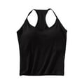 thumbnail image 2 of Fanxing Built in Bra Tank Tops for Women Spaghetti Strap Workout Shelf Bra Camisole Tops Racerback Padded Solid Sports Under Clothes Black,S, 2 of 7