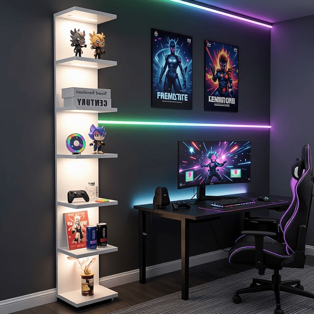 7-Tier Wall Shelf with 3 LED Lighting Modes, Multifunctional Wall Mounted Vertical Lack Wall Shelf with Remote Control for Bedroom Living Room Vanity, White