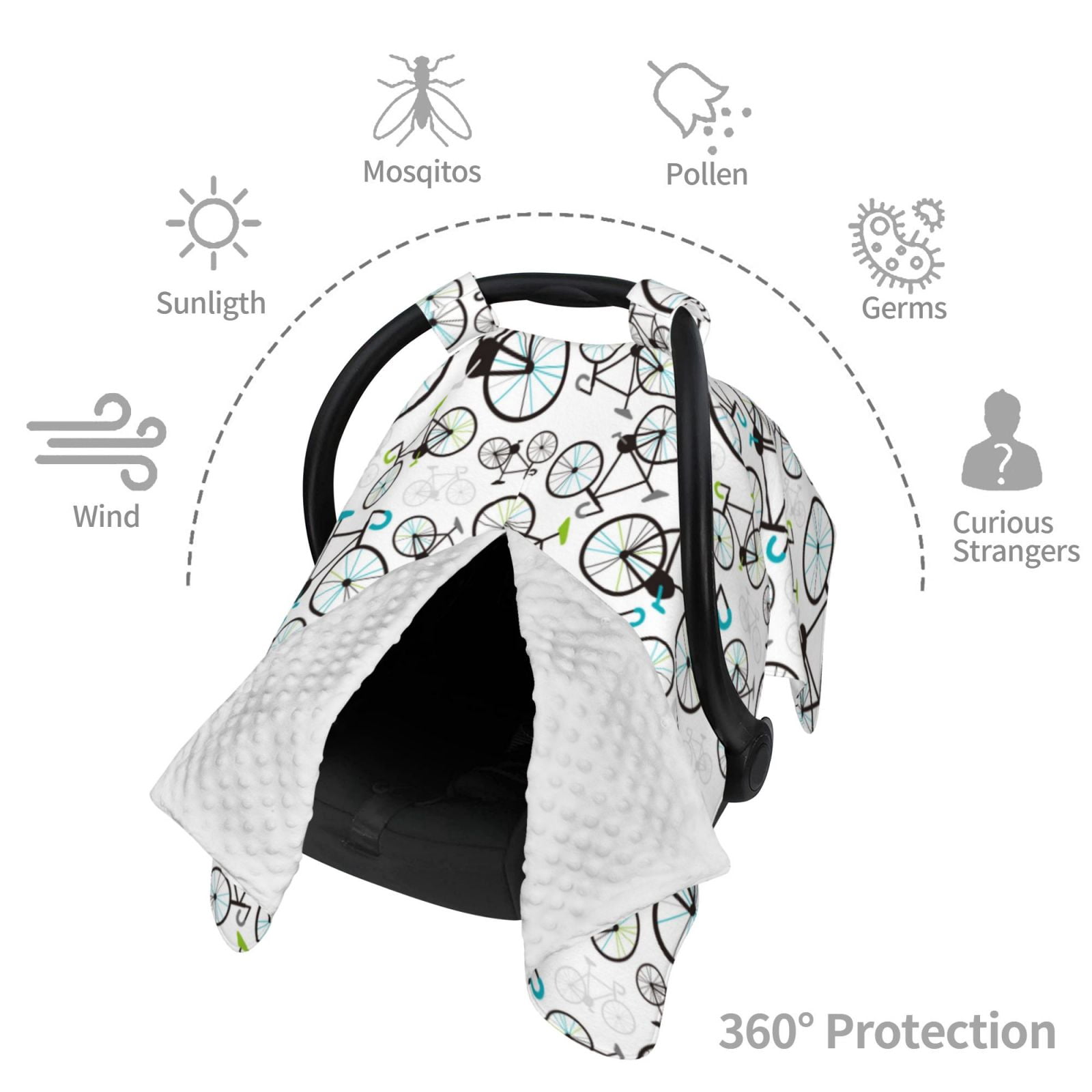 Car Seat Cover Baby - Bicycle Breathable Infant Car Seat Cover for Baby Carseat, Lightweight Comfort Baby Essentials Must Haves Newborn Stuff for Girl Boy