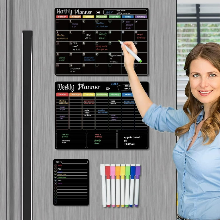 Magnetic Chalkboard Calendar Set For Fridge - Monthly Weekly Daily Planner With Markers & Pen Holder