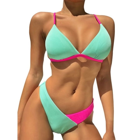 IDALL Bikini Sets Bathing Suit Womens High Cut Bikini Sets Halter Swimsuit Deep V Neck Two Piece Bathing Suits Adjustable Straps Swimsuits Womens Swimsuits Micro Bikini A XL
