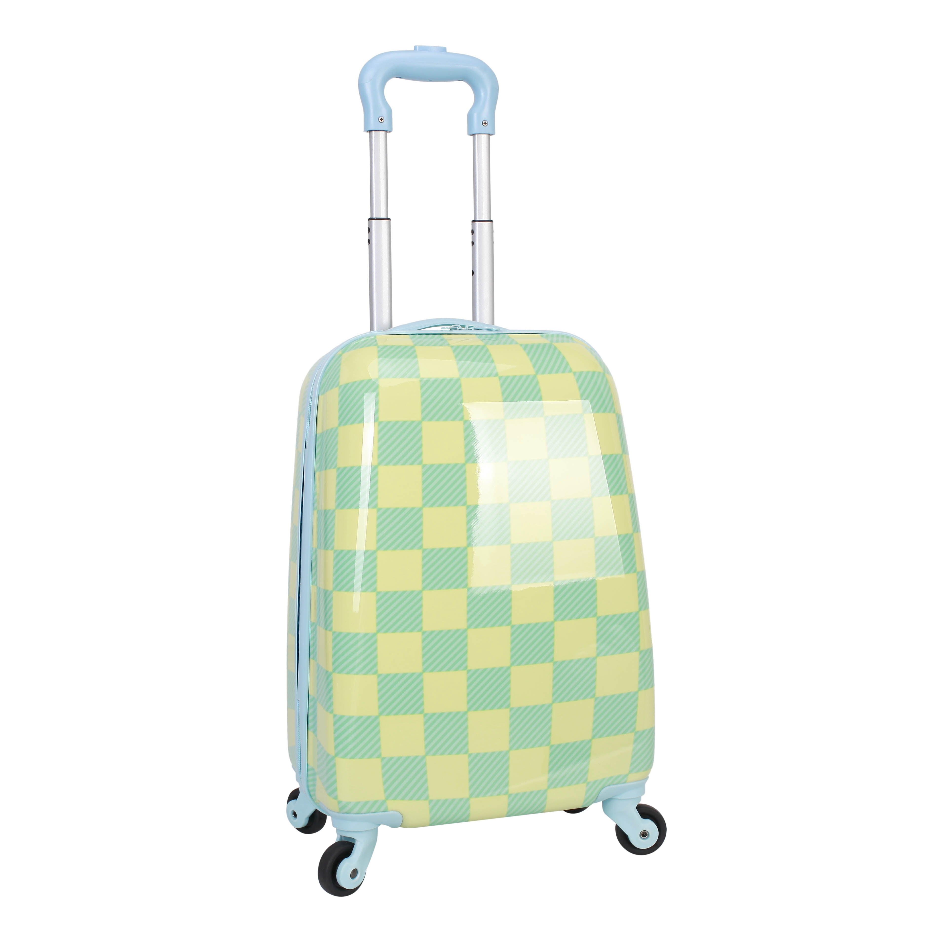 CRCKT Kids Boy 21" Checker Hardside Carry-on Luggage With 360 Spinner Wheels, Buzzing Bees, Neon Yellow and Blue
