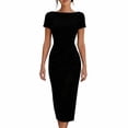 thumbnail image 2 of ClodeEU Women's Boat Neck Short Sleeve Side Ruched Waist Midi Bodycon Pencil Dress,Elegant Office Wedding Guest Sheath Dress Black,Women's Plus L, 2 of 7