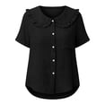 thumbnail image 4 of Women's Summer Button Down Blouses Peter Pan Collar Curved Hem T Shirts Top Womens Casual Solid V Neck Loose Fits Lightweight Breathable Short Sleeve Shirt, 4 of 6