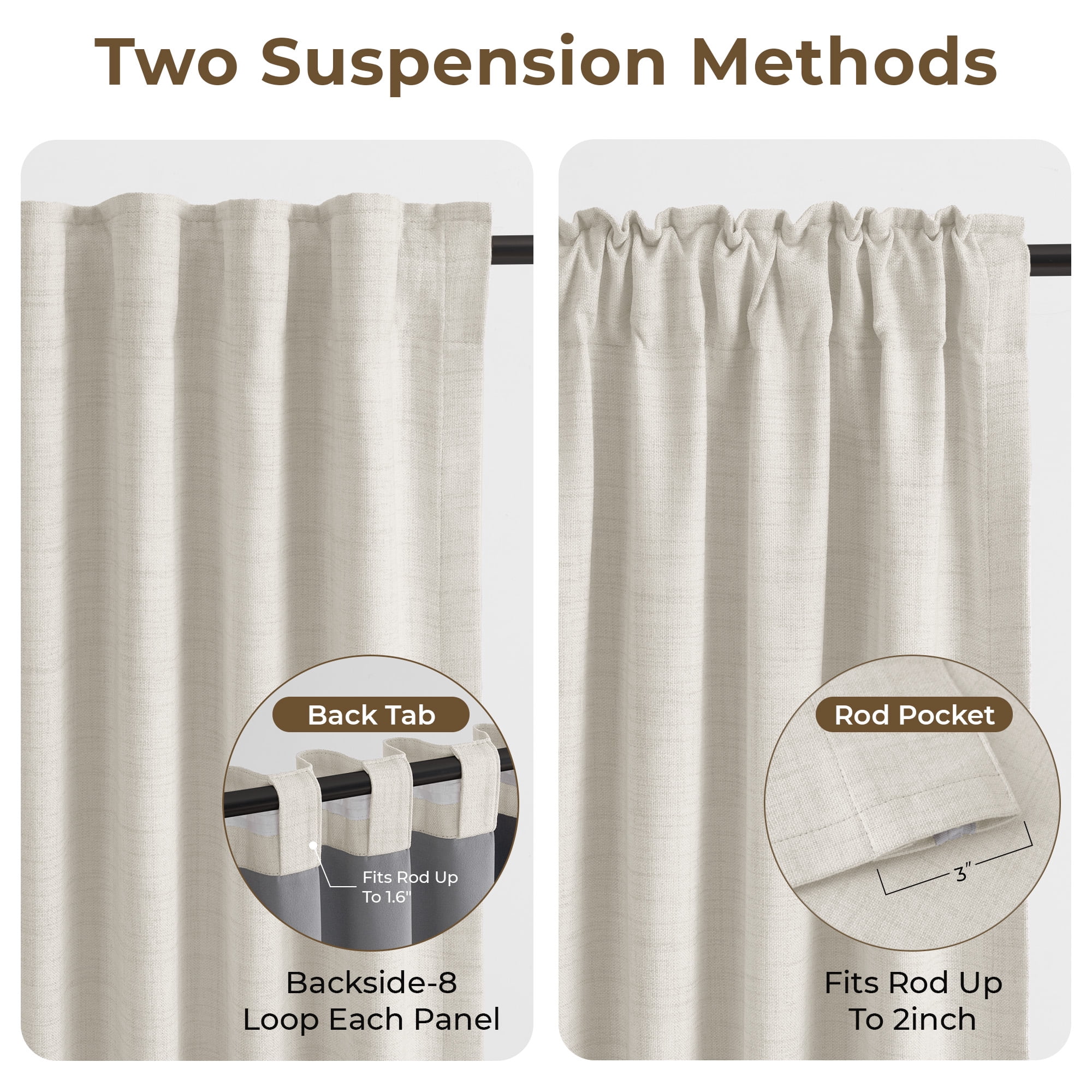 GLEAMIST 100% Blackout Curtains 2 Panels Set, 52 Inches Wide Faux Linen Thermal Insulated Light Blocking Drapes, Rod Pocket & Back Tab for Bedroom Living Room, Beige