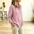 thumbnail image 3 of Vivianyo HD Women's Collared Half Button Popover Blouse, Fall Solid Long Sleeve Shirt for Women, Women's Pink, Sizes S-3XL, 3 of 5