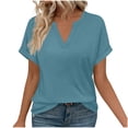thumbnail image 2 of Vmvidoty Womens Tops V Neck Short Sleeve Summer Shirts Tunic Dressy Casual Blouses Navy M, 2 of 6