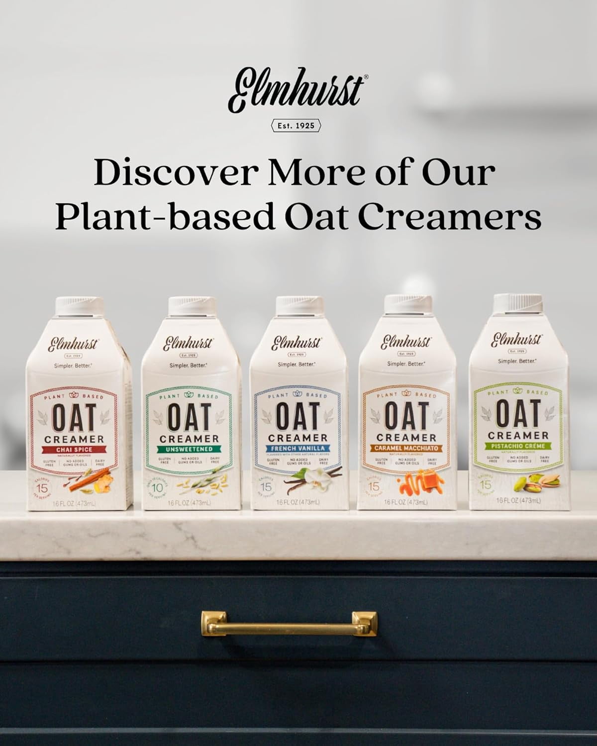 Elmhurst 1925 Unsweetened Oat Creamer - 16 Ounce (Pack of 6) Dairy-Free, Vegan, Kosher, No Sugar, Shelf Stable Creamer Made with Whole Grain Oats for Healthier, Simpler Plant Based Alternatives