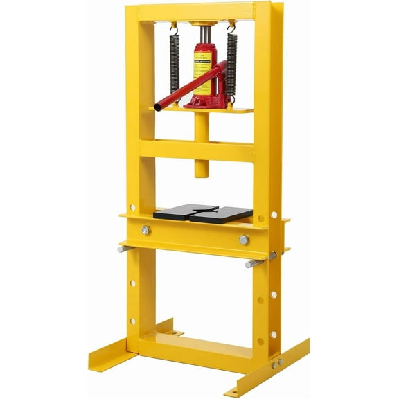 Hydraulic Press 6 Ton Hydraulic Shop Press, H-Frame Garage Floor Benchtop Press Adjustable Shop Press with Plates, Adjustable Working Table Height, for Gears and Bearings, Yellow