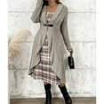 thumbnail image 6 of Women's Dress 2 Piece Outfits Ribbed Knitted Long Sleeve Long Cardigan Plaid Sleeveless Midi Dress Fall Sets Khaki XXXL, 6 of 8