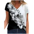 thumbnail image 1 of Women Summer Flower Printing Short Sleeves V-Neck Loose T-Shirt Blouse Tops, 1 of 7