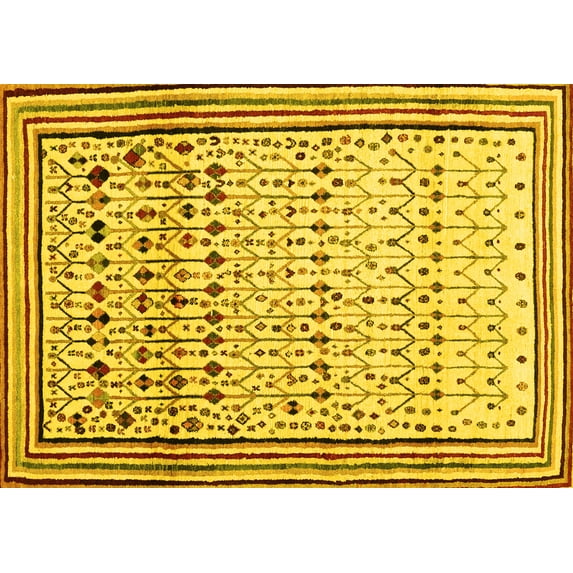 Ahgly Company Machine Washable Indoor Rectangle Abstract Yellow Contemporary Area Rugs, 3' x 5'