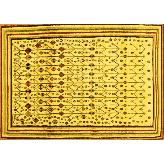 Ahgly Company Indoor Rectangle Abstract Yellow Contemporary Area Rugs, 3' x 5'