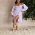 thumbnail image 3 of Flowy Midi Dress with Long Sleeves and Square Neckline for Women, 3 of 9