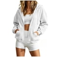 thumbnail image 4 of felwors Long Sleeve Waffle Knit Zip-Up Hoodie Oversized Textured Sweatshirt with Kangaroo Pocket for Women Fall Casual Cozy White for Size XXL, 4 of 7