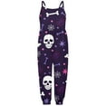 thumbnail image 5 of WERYOUNG Girls Boys Onesie Fashion Sleeveless Round Neck Cartoon Skeleton Printed Spaghetti Strap Halloween Jumpsuit Classic Outdoor One-Pieces,Dark Purple,9-10 Years, 5 of 5