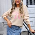 thumbnail image 4 of Levmjia Womens Sweater Bow Print Acrylic Knitted Crew Neck Long Sleeve Casual Loose Fit Lightweight Comfortable Fall Winter Office Daily Wear, 4 of 9
