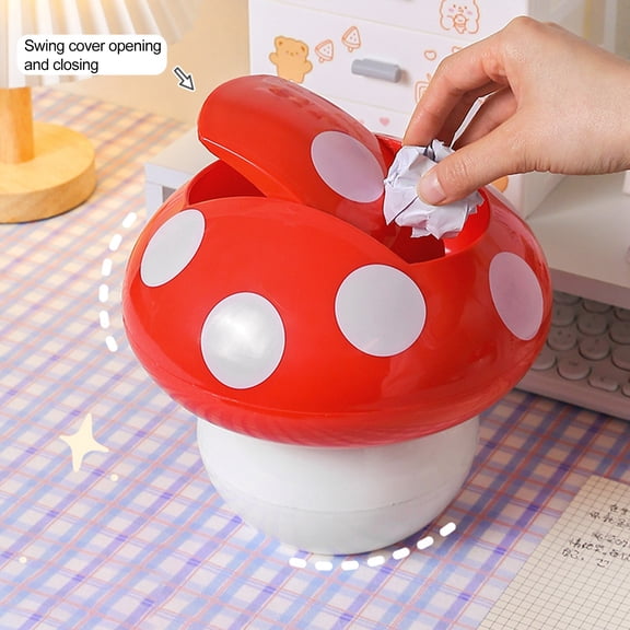 sunsanly Garbage Can with Lid Detachable Collect Rubbish Red Mushroom Table Mini Waste Bin Household Accessories