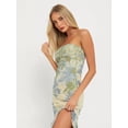 thumbnail image 5 of Women Floral Tube Maxi Dress Summer Strapless Tube Bodycon Mesh Layer Cocktail Party Dress Cream White S, 5 of 9