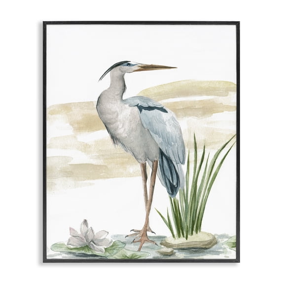 Stupell Industries Cottage Heron & Lotus Flower Black Framed Giclee Art, 11 x 14, by Melissa Wang