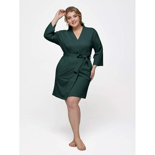 Plus Size Womens Robe Cotton Lightweight Femme Bathrobe Kimono 1X 2X 3X Short Soft