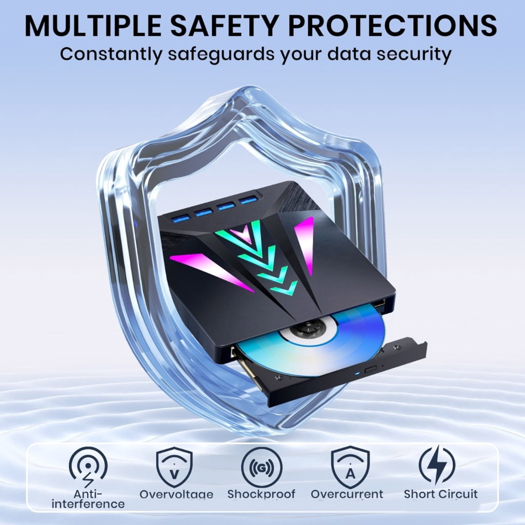 6-in-1 Multi-Port External Disc Drive with Memory Card Slot & High-Speed Data Transfer for Computers