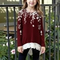 thumbnail image 2 of aohooy Girls Fall Blouse Long Sleeve Crewneck Tunic Lace Trim Hem Blouses Cute Boho Trendy Pullover Printed Loose Soft Tees Red,6-7Years, 2 of 6