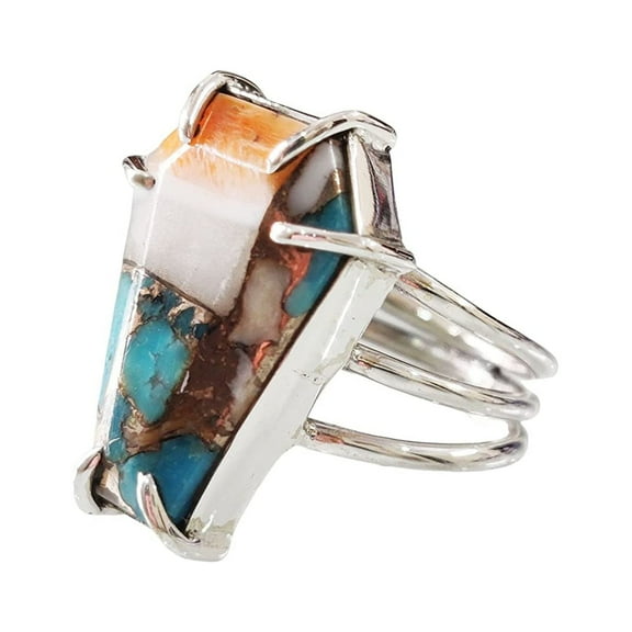 Oyster Copper Turquoise Ring, Natural Turquoise Ring, December Birthstone, Womens Ring, Coffin Ring, 925 Sterling Silver, Christmas, Handmade, Statement Jewelry, Coffin Shape Gemstone Ring