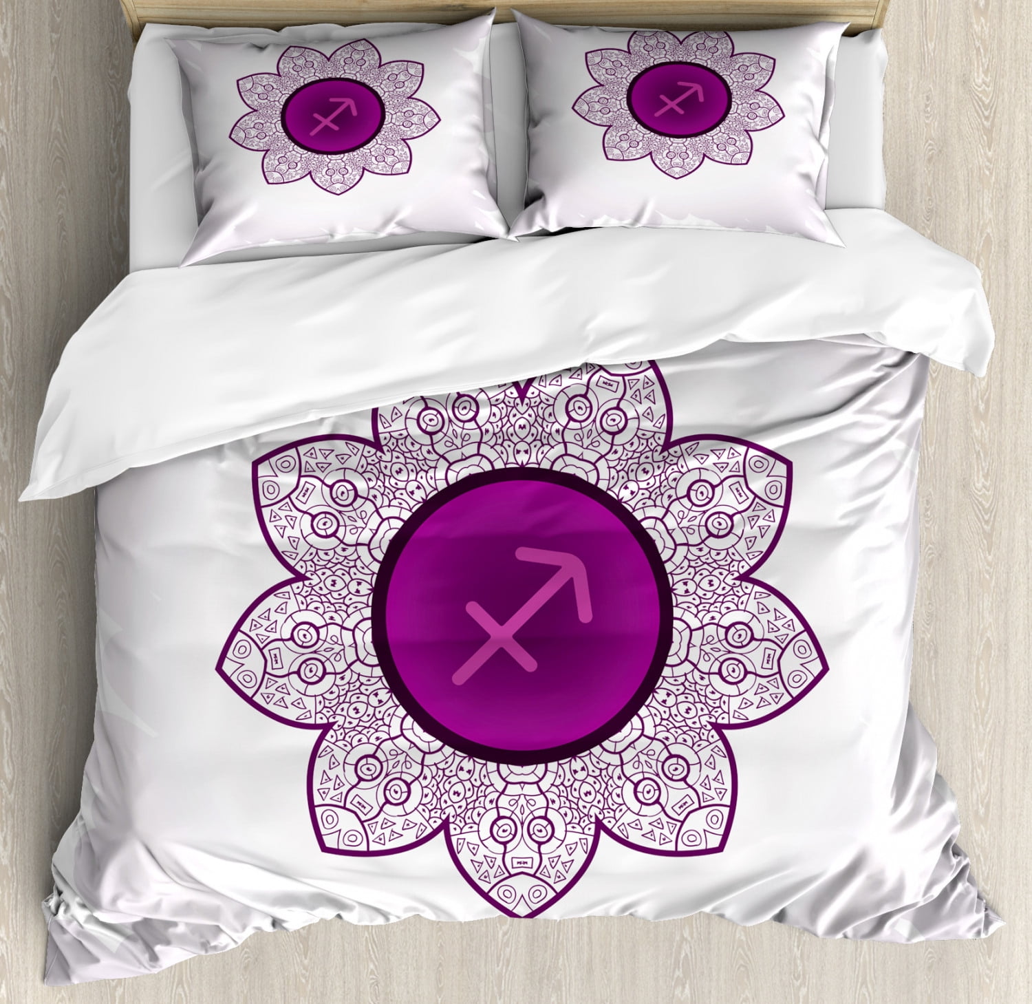Zodiac Sagittarius King Size Duvet Cover Set, Oriental Mandala Design