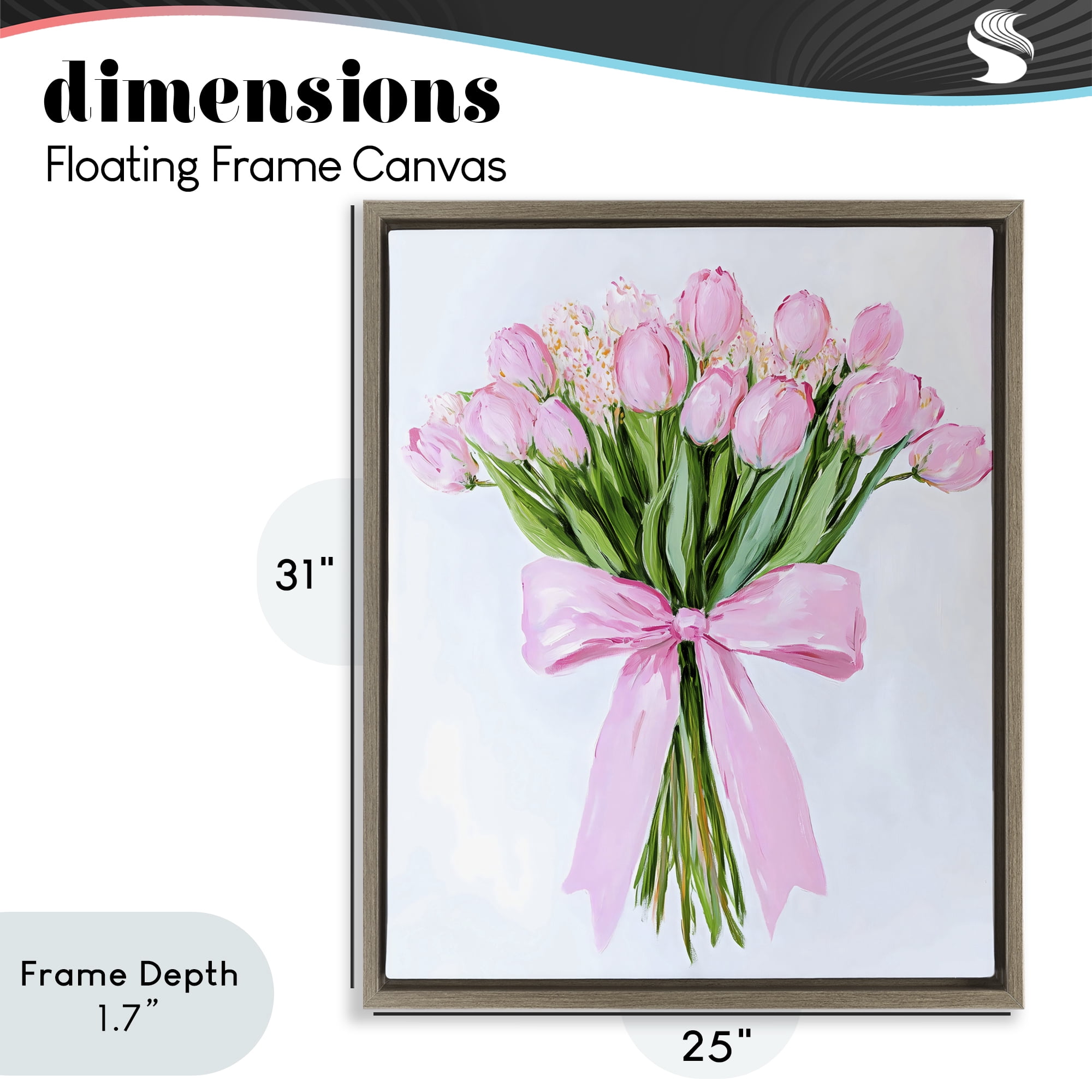 Stupell Industries Soft Pink Tulips with Ribbon Brown Framed Floater Canvas Wall Art, design by The Prints Vibe