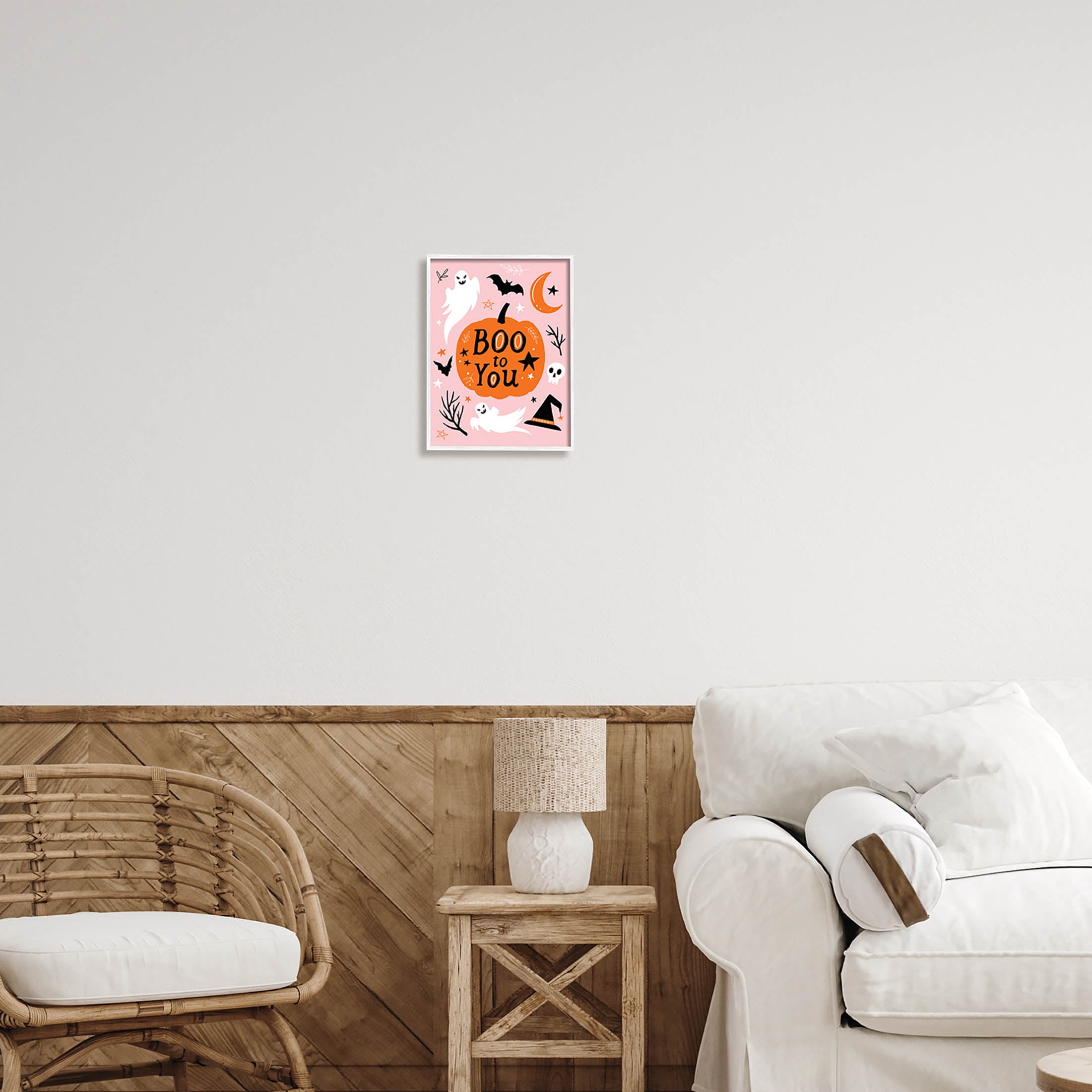 Stupell Industries Boo to You Halloween Elements Graphic Art White Framed Art Print Wall Art, Design by Nina Seven