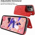 thumbnail image 4 of Dteck for iPhone 13 Pro Max Wallet Case with Card Holder, Butterfly Flower Embossed Faux Leather Kickstand Card Slots Case, Handmade Shockproof Protective Slim Soft Flip Phone Case 2021 6.7", Red, 4 of 6
