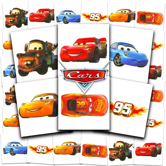 Disney Cars Tattoos Party Favors Bundle ~ 72 Perforated Individual 2" x 2" Cars Temporary Tattoos for Kids Boys Girls (Cars Party Supplies)