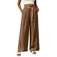 thumbnail image 2 of VBVC Women's High Waisted Wide Leg Pants , Pleated Palazzo Pants For Women , Ladies' Casual Flowy Dress Trousers with Pockets and a Belt,Brown,S-2XL, 2 of 7