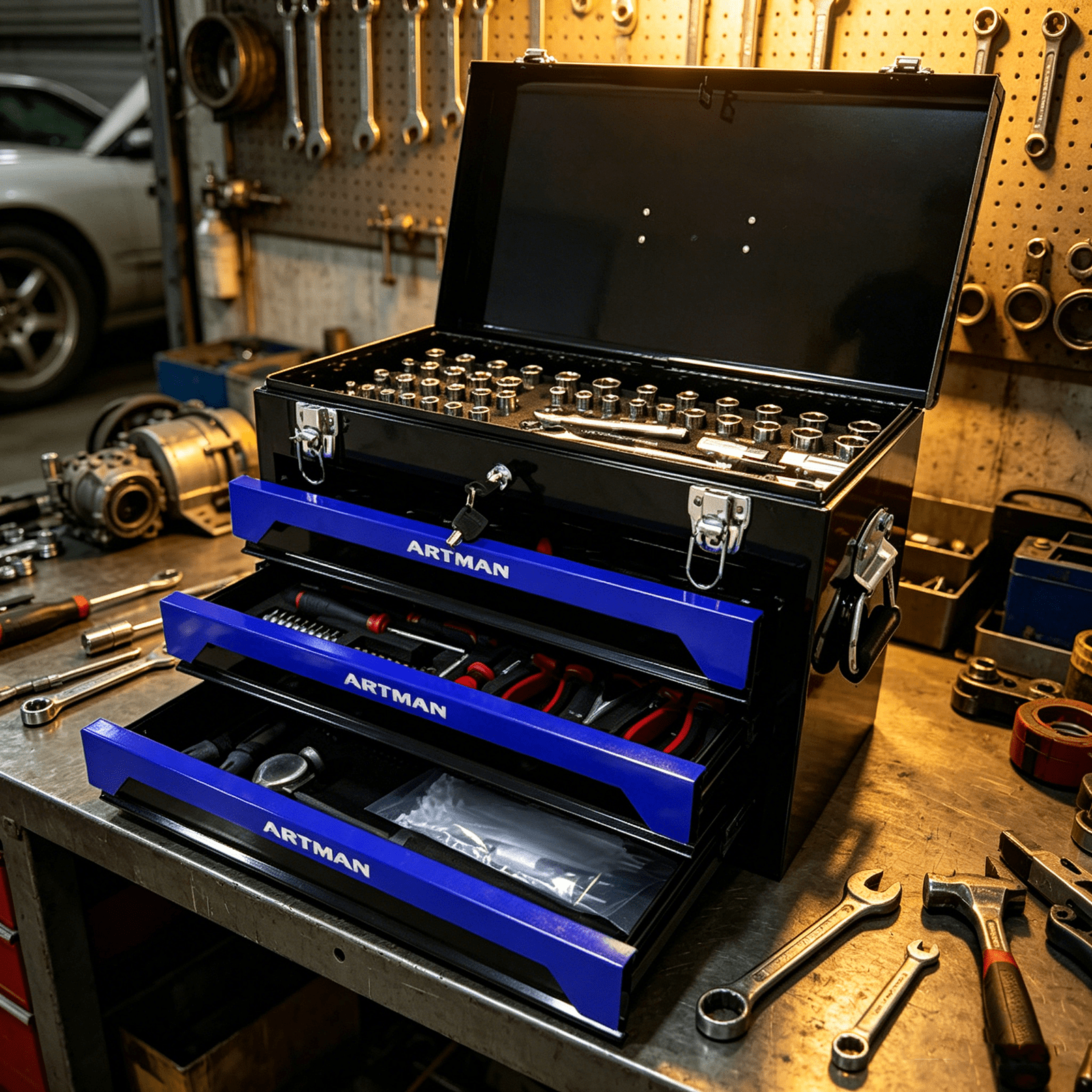 ARTMAN 439 Piece Mechanics Tool Set, 3 Drawer Heavy Duty Portable Toolbox Storage Case with Drawer for Garage Workshop Repair Shop