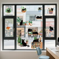 Static Window Clings Black Cat 1 Sheet Reusable Window Decals for Glass 47.24" x 11.8" Removable Double Sided Window Sticker for Room Office Home Decoration
