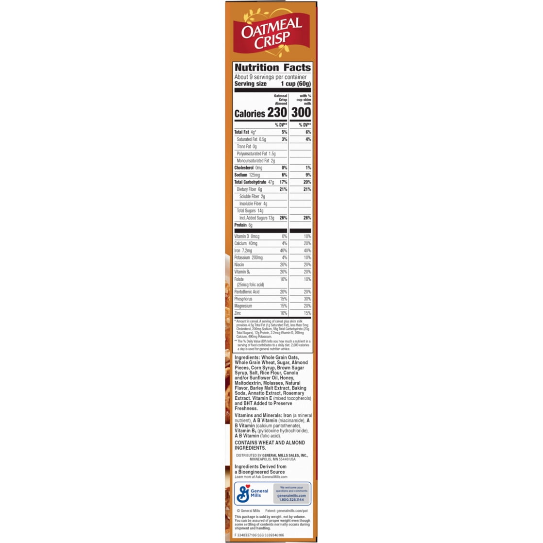 Oatmeal Crisp Heart Healthy Cereal, High Fiber Cereal Made with Whole Grain, 19.7 oz