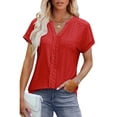 thumbnail image 6 of Jalioing V Neck Shirts for Women Casual Dressy Short Sleeve Eyelet Tunic Tops Business Work Tops Summer Fashion, 6 of 7