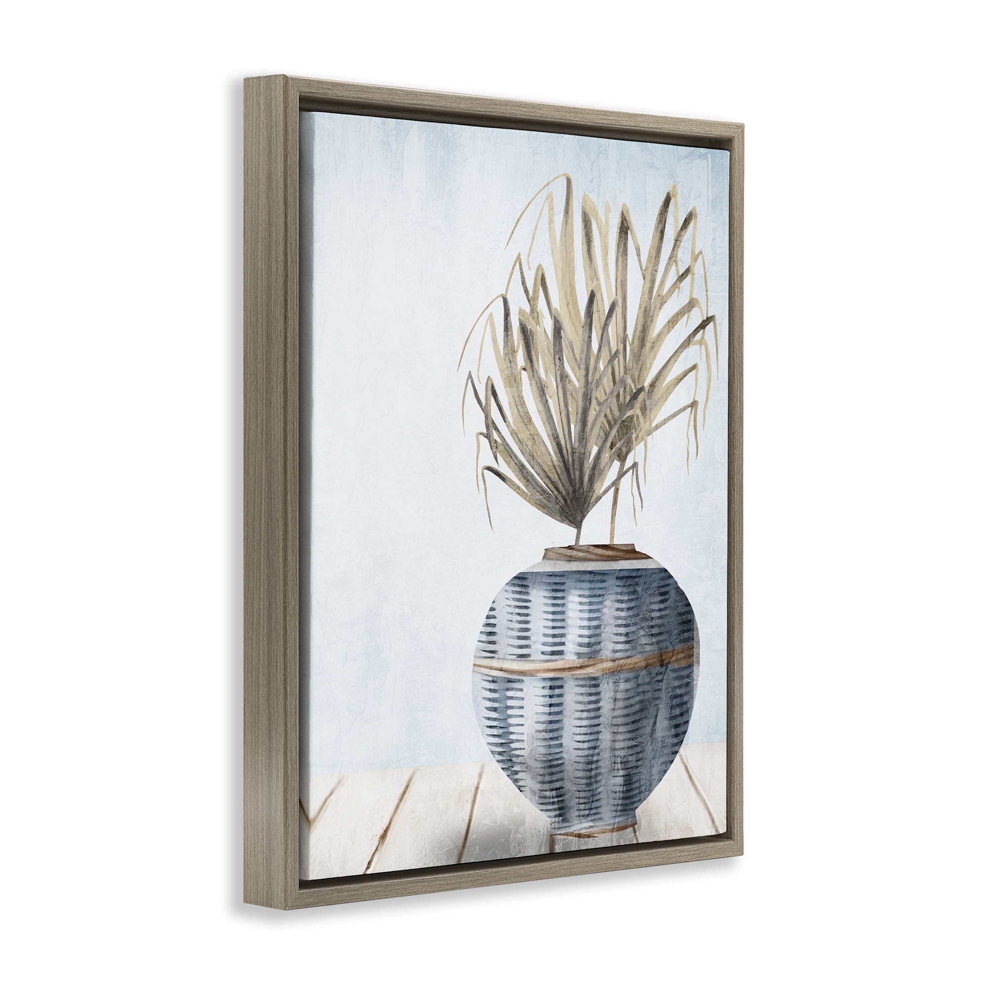 Stupell Industries Plant in Woven Vase Plants & Flowers Painting Brown Floater Framed Canvas Art Print Wall Art, 17 x 21