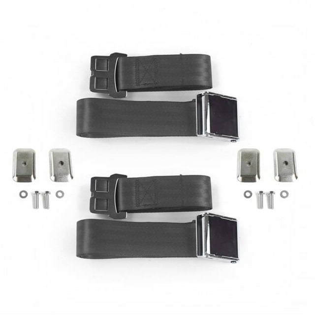 Ford 1935-1940 Airplane 2 Point Charcoal Lap Bench Seat Belt Kit with Bracketry - 3 Belts