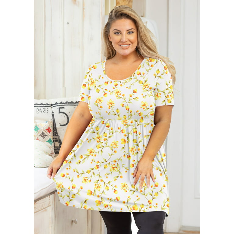SHOWMALL Women Plus Size Top Apricot Floret 2X Short Sleeve Scoop Neck  Summer Maternity Flowy Tunic Shirt Tee Clothing for Leggings 
