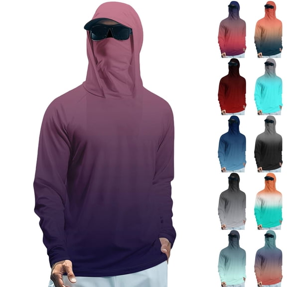Mens UPF 50 Long Sleeve Sun Protection Shirts Fishing Hiking Shirts Purple M