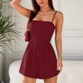 thumbnail image 6 of VBVC Women's Spaghetti Strap Ruched Romper Shorts,A-Line Square Neck Jumpsuit For Women,Ladies One-Piece Tummy Control Outfits with Pockets,Wine,S-2XL, 6 of 7