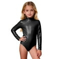 thumbnail image 2 of ZHOGXU Kids Toddler Girls Romper Long Sleeve High Neck Solid Color Back Zip Comfortable Slim Fit Jumpsuit For Dance Gymnastics Stage Performance,Black,7-8 Years, 2 of 3